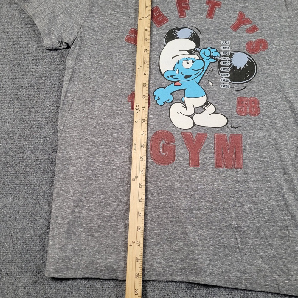 The Smurfs Hefty Gym 1958 Mens Graphic T-Shirt Heather Grey Large 2022 - Picture 4 of 5